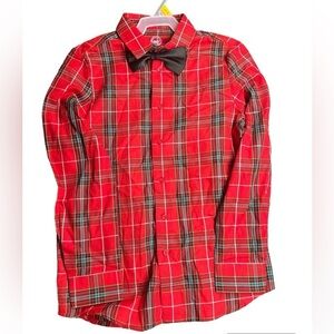 Boys Long Sleeve Button Plaid Shirt with Bow Tie|Size 10/12